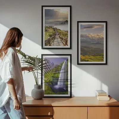 Slap gorskih pokrajin komplet 3 slik v okvirju