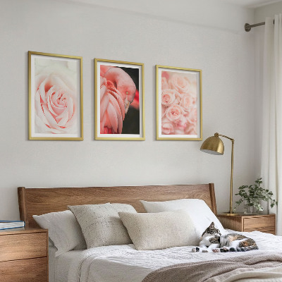 Triptih v okvirju Pastelno roza flamingi nežno