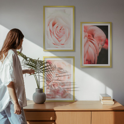 Triptih v okvirju Pastelno roza flamingi nežno