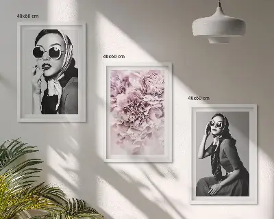 Elegantni portreti žensk s cvetjem triptih v okvirju