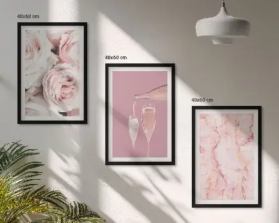 Večdelna slika v okvirju marmorno ozadje s šampanjec vrtnicami