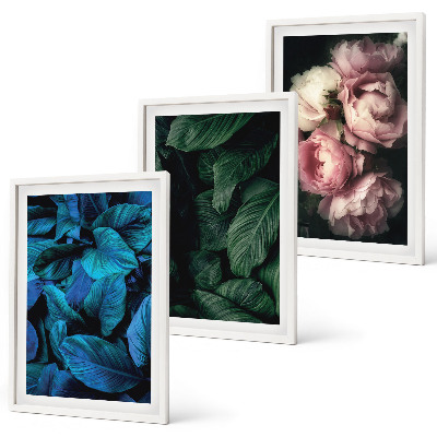 Večdelna slika v okvirju Listi, cvetovi, različne barve