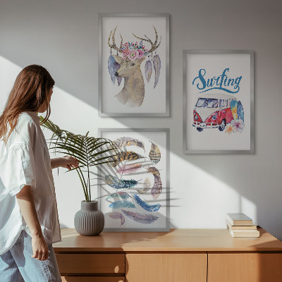 Večdelna slika v okvirju Kombi z rogovjem jelena