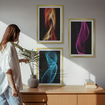 Večdelna slika v okvirju Neonske valovne črte temno ozadje
