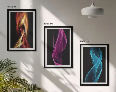 Večdelna slika v okvirju neonske valovne črte na temnem ozadju