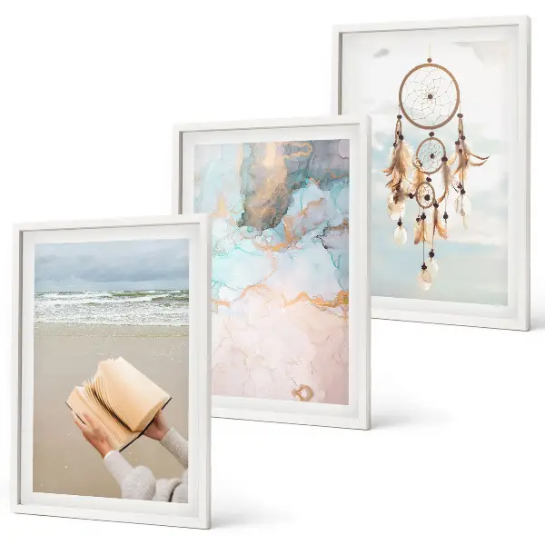 Abstraktna morska slika v boemskem slogu triptih v okvirju
