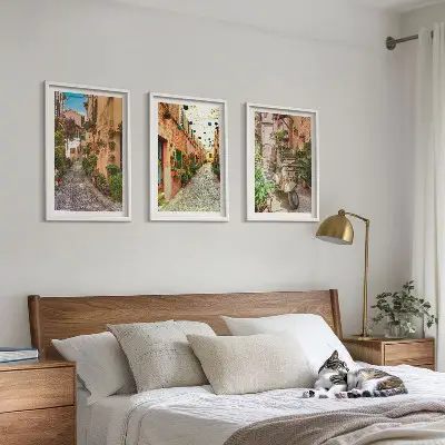 Komplet 3 slik v okvirju z motivom ulic, rož in italijanskega vzdušja