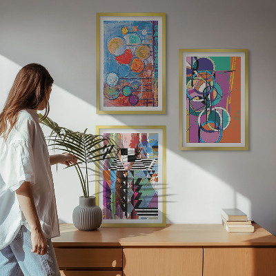 Set 3 slik v okvirju Barvita abstraktna geometrija krogov