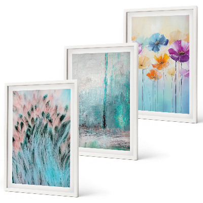 Set 3 slik v okvirju Vzorci ozadja s pastelnimi rožami