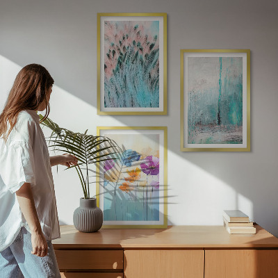 Set 3 slik v okvirju Vzorci ozadja s pastelnimi rožami