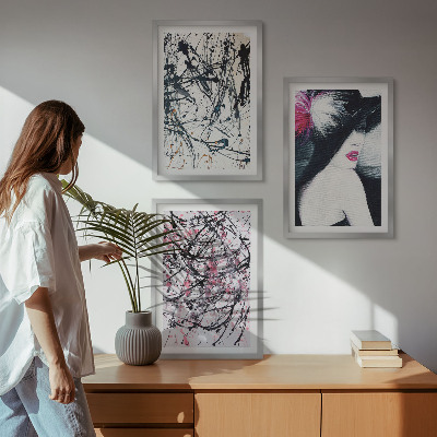 Triptih v okvirju Abstraktni vzorci barv klobuk