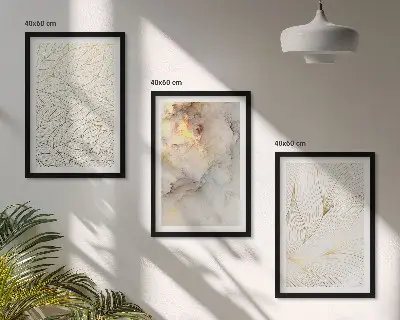 Večdelna slika v okvirju z abstraktnim vzorcem marmornatih listov