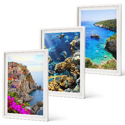 Set 3 slik v okvirju Razgledi na morje, pisane hiše