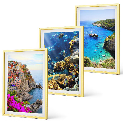 Set 3 slik v okvirju Razgledi na morje, pisane hiše