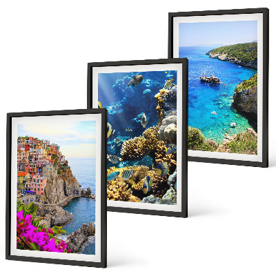 Set 3 slik v okvirju Razgledi na morje, pisane hiše
