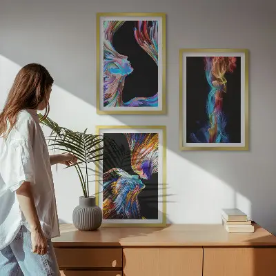 Barviti abstraktni obrazi komplet 3 slik v okvirju