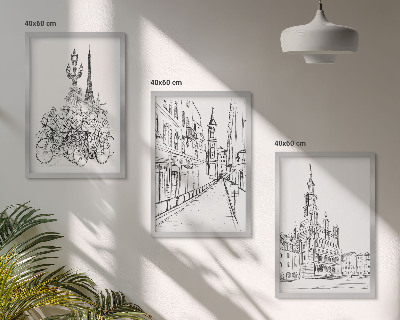 Set 3 slik v okvirju Preproste risbe urbanih krajin