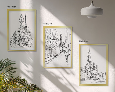 Set 3 slik v okvirju Preproste risbe urbanih krajin