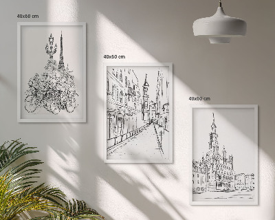 Set 3 slik v okvirju Preproste risbe urbanih krajin