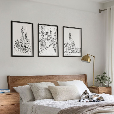Set 3 slik v okvirju Preproste risbe urbanih krajin