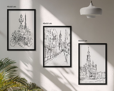 Set 3 slik v okvirju Preproste risbe urbanih krajin