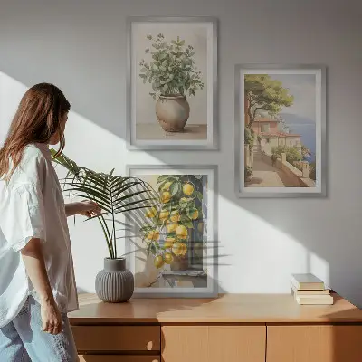 Rože v vazi, morje limon triptih v okvirju