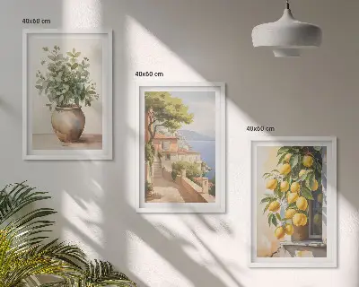 Rože v vazi, morje limon triptih v okvirju