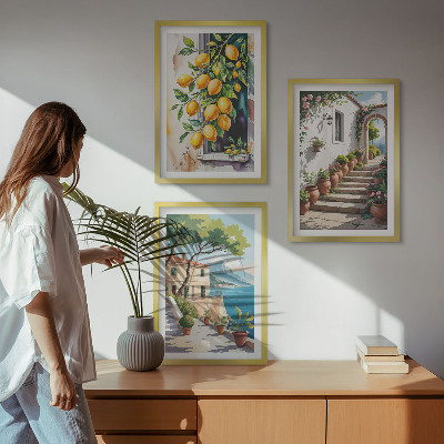 Večdelna slika v okvirju Limone, rože, pogled na morje