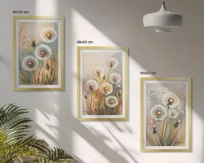 Večdelna slika v okvirju cvetovi regrata in pastelne trave