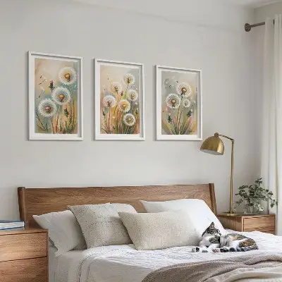 Večdelna slika v okvirju cvetovi regrata in pastelne trave