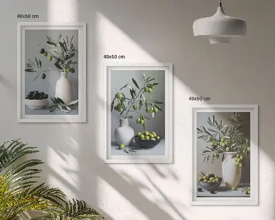 Oljke v zadržanih vazah komplet 3 slik v okvirju