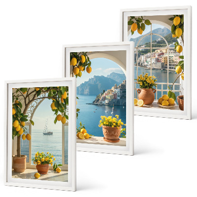 Set 3 slik v okvirju Cvetje limone iz morskega mesta