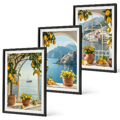 Set 3 slik v okvirju Cvetje limone iz morskega mesta