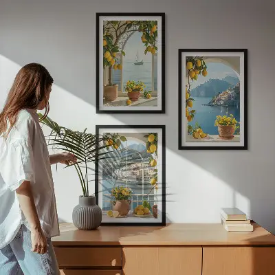 Cvetje limone iz morskega mesta komplet 3 slik v okvirju