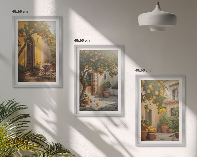Set 3 slik v okvirju Lonci za citruse na sončni terasi