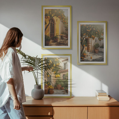 Set 3 slik v okvirju Lonci za citruse na sončni terasi