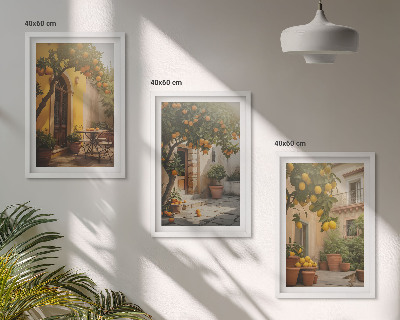 Set 3 slik v okvirju Lonci za citruse na sončni terasi