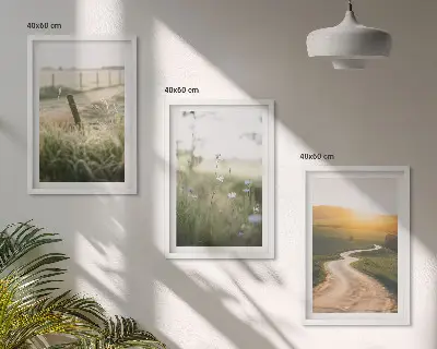 Pokrajinska travniška cesta zahod triptih v okvirju