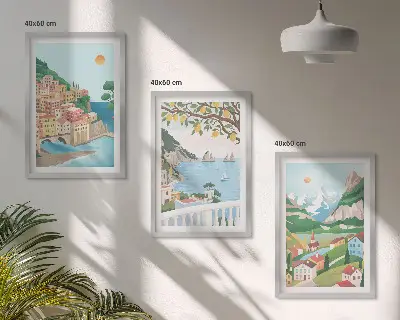Pastelni razgledi na morje večdelna slika v okvirju