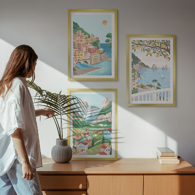 Večdelna slika v okvirju Pastelni razgledi na morje