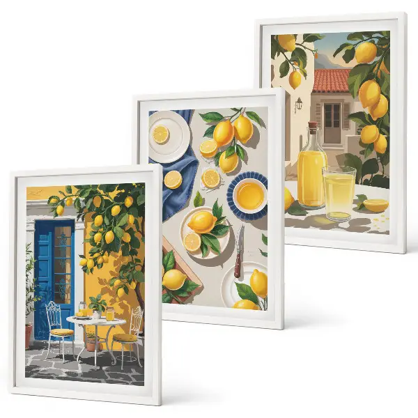 Limonin vrt s pijačo komplet 3 slik v okvirju