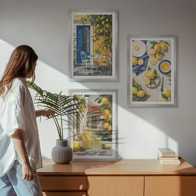 Limonin vrt s pijačo komplet 3 slik v okvirju