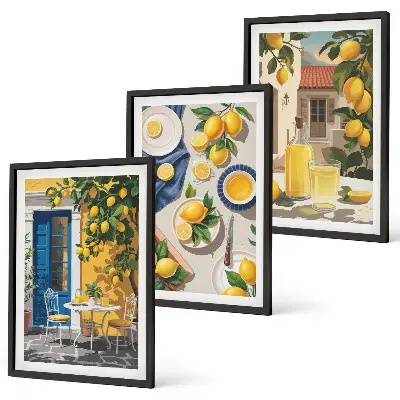 Limonin vrt s pijačo komplet 3 slik v okvirju