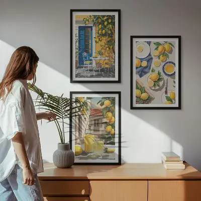 Limonin vrt s pijačo komplet 3 slik v okvirju