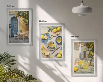 Limonade modra vrata triptih v okvirju