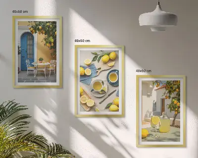 Limonade modra vrata triptih v okvirju