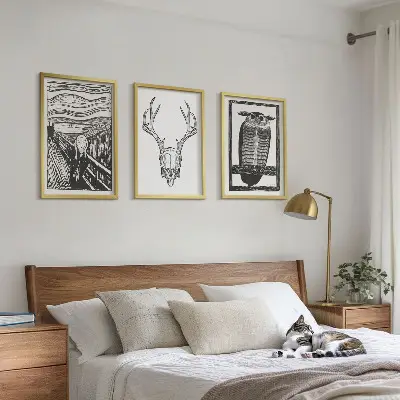 Grafika kričeče lobanje sove triptih v okvirju