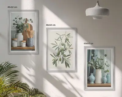 Večdelna slika v okvirju z motivom zelenih oliv evkaliptusa