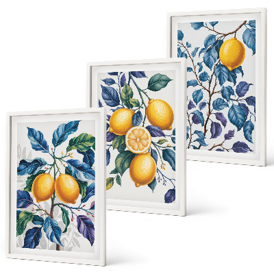 Set 3 slik v okvirju Modri ​​listi limonine veje