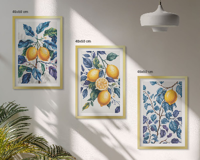 Set 3 slik v okvirju Modri ​​listi limonine veje